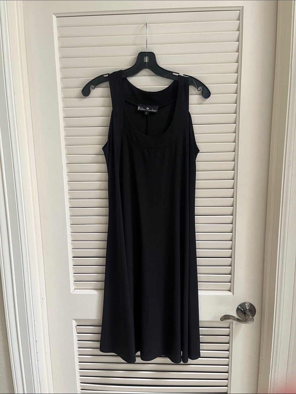 Ellen Parker Black Sleeveless Midi Dress with Scoop Neck